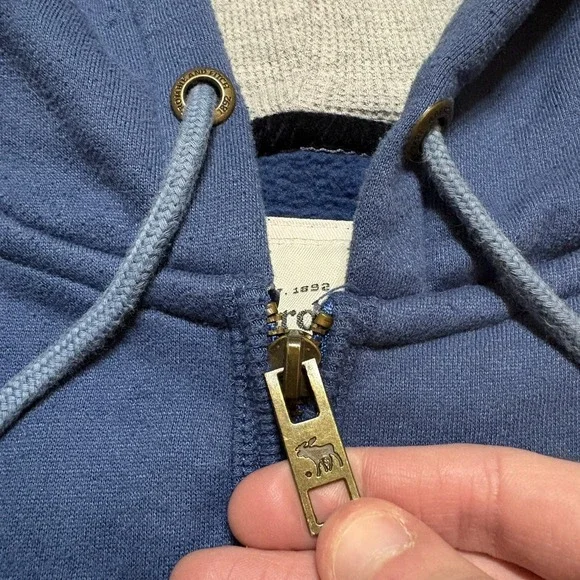 Abercrombie & Fitch Hoodie Sweatshirt Mens Large Blue Full Zip Spellout Y2K 00s - Picture 4 of 9